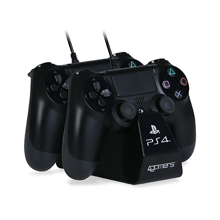 4Gamers - PS4 Licensed Twin Play and Charge Cables with Desktop Stand Black