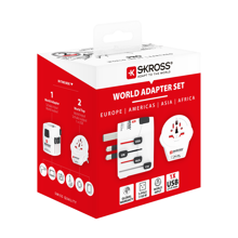 SKROSS - World Travel Adapter with Ground Plugs 6.3A, World to Europe USB 2.4 on top