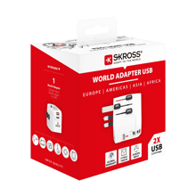 SKROSS - World Travel Adapter with Ground Plugs, ( no Swiss & Italy ) + 2 USB SLOT 2400 mAwhite